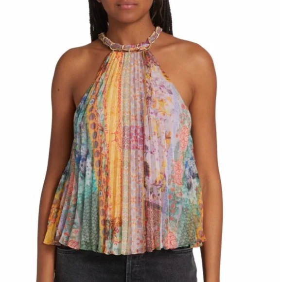 NWT Alice + Olivia Alycia Pleated Chiffon Top - Picture 1 of 2